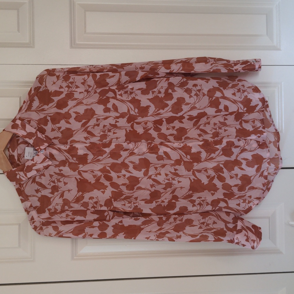 a new day Pink and Rust Floral Button-Up Blouse
